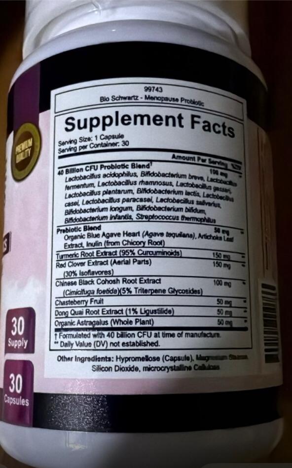 MENOPAUSE PROBIOTIC 30 CAPS